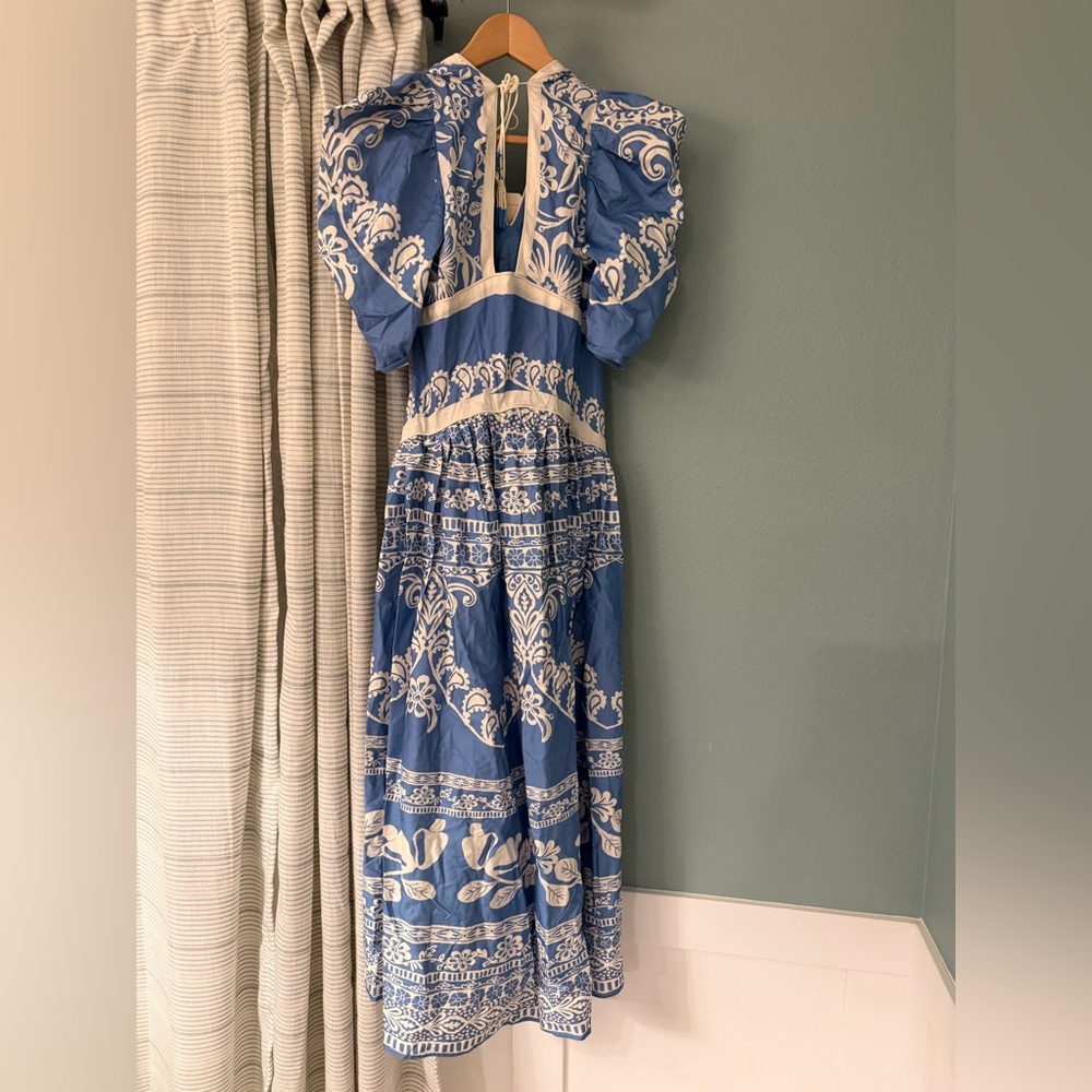 Farm Rio x Anthropologie Printed V-Neck Puff-Sleeve Maxi Dress new XS - Picture 9 of 14